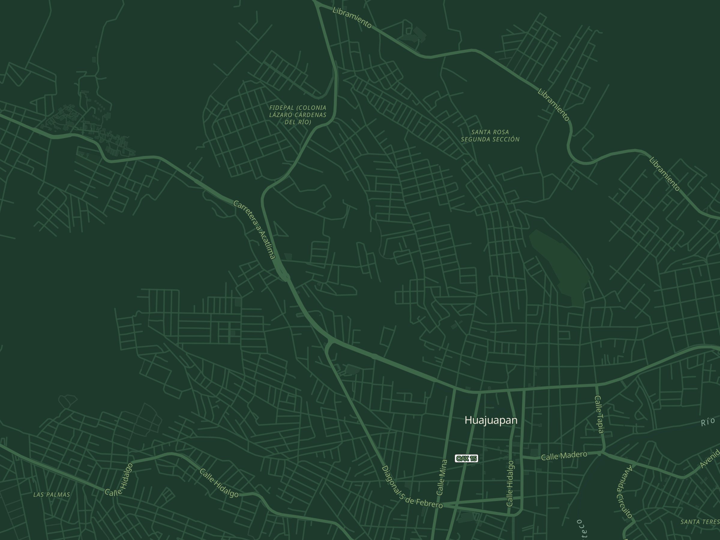 Mapa de Huajuapan de León con la ruta desde la catedral
