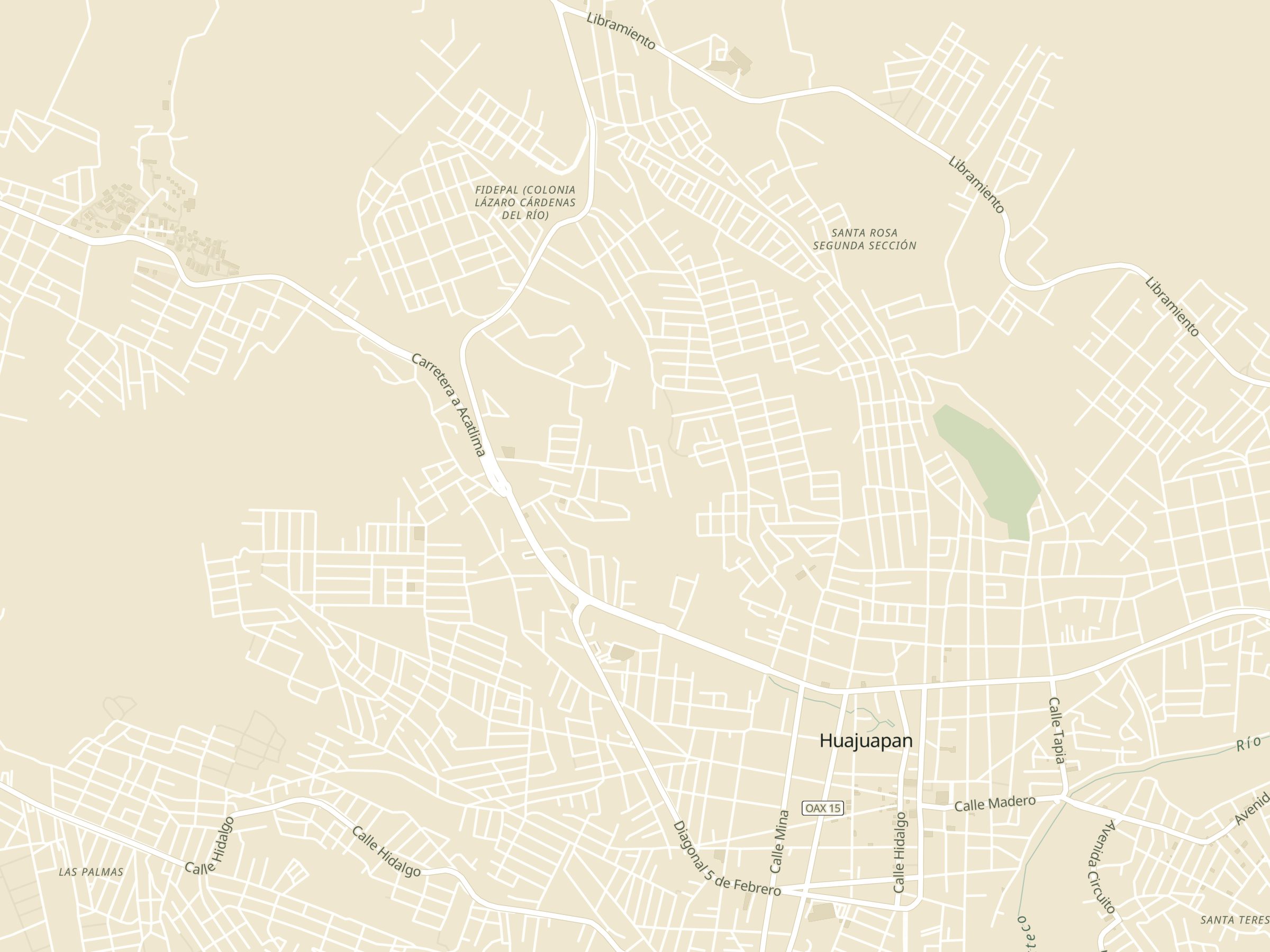 Mapa de Huajuapan de León con la ruta desde la catedral